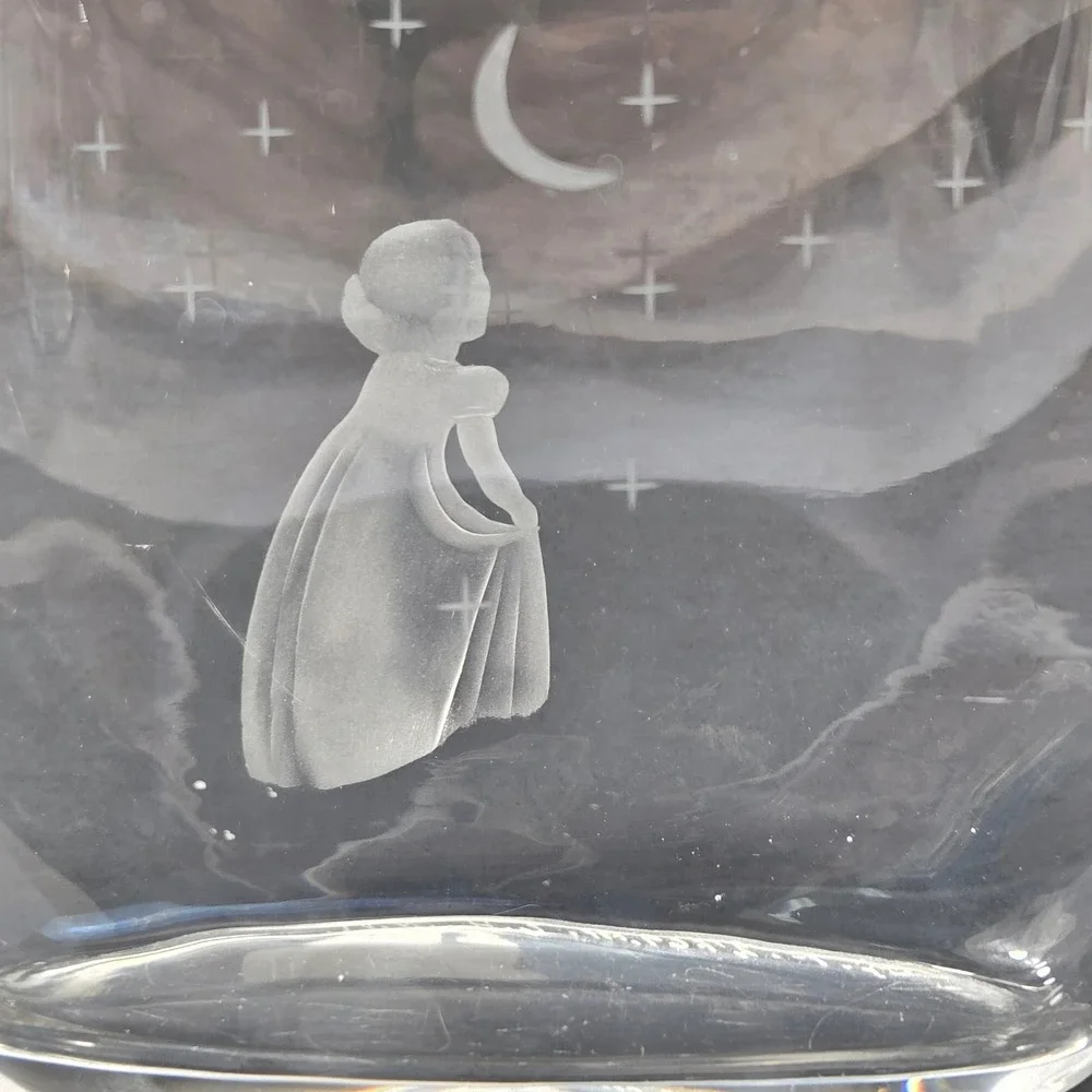 Orrefors Sweden Girl Wishing to Moon Glass Bowl Edvin Ohrstrom Signed 2769